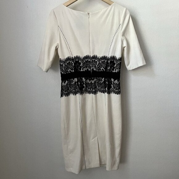 JAX ivory black label lace faux corset body con knee length sheath dress sz 8 - Picture 4 of 5